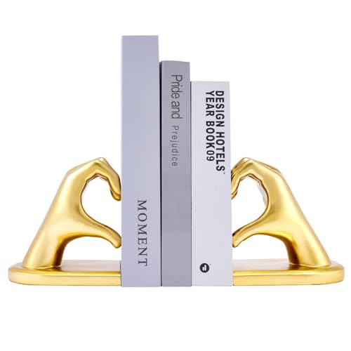 Xmeden Book Ends Heart Design for Mom, Gold Bookends for Shelves, Non-Skid Bookend, Heavy Duty Resin Book Stopper for Books, Decorative Holder, Gifts for Mother's Day 10.43 x 3.93 x 5.51, Gold
