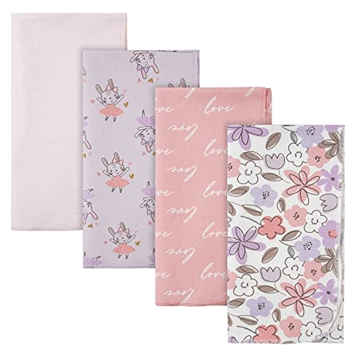 Gerber Baby 4-Pack Flannel Receiving Blanket, Bunny Ballerina Pink, One Size