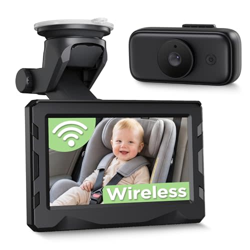 Wireless Car Camera for Baby - 40 Hours Rechargeable Battery with Auto Sleep & 940nm Night Vision, 4.3'' HD 1080P Video Car Baby Monitor, 360° Rotatable Rear Facing Back Seat Camera, Newborn Essential