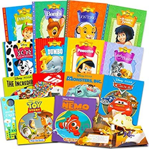 Disney Storybooks Set for Toddlers, Kids - Bundle of 14 Disney and Pixar Books for Boys, Girls Featuring Cars, Bambi, Toy Story, Dumbo, and More (8 Disney Storybooks, 6 Pixar Pop Up Books)