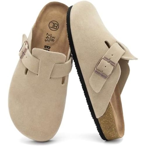 Women's Suede Clogs Men's Slip-On Mules Non-Slip Potato Shoes Arch Support Sandals with Adjustable Buckle for Indoor & Outdoor Use