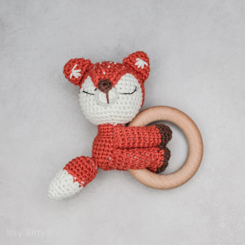 Wooden Crochet Baby Rattle - Fox Fiona - Itsy Bitty ♡