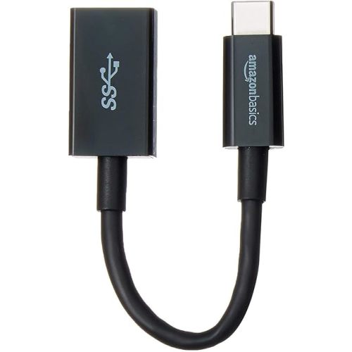 Amazon Basics USB 3.1 USB-C to USB-A Female Adapter Cable Converter, 5Gbps High-Speed, USB-IF Certified, for Laptops, Tablets, Phones (iPhone 16/15), Black