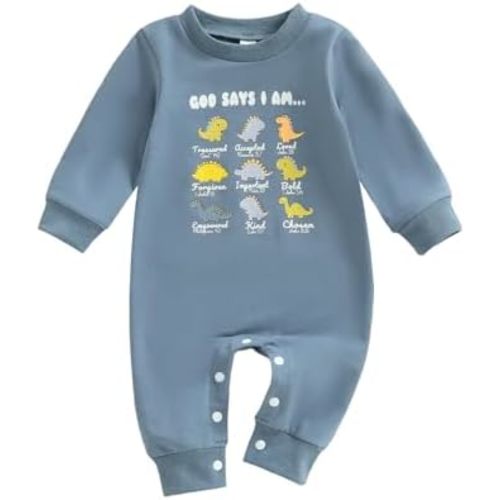 Newborn Baby Boy Romper God Says I Am Construction Truck/Dinosaur Long Sleeve Jumpsuit Sweatshirt Infant Fall Outfit