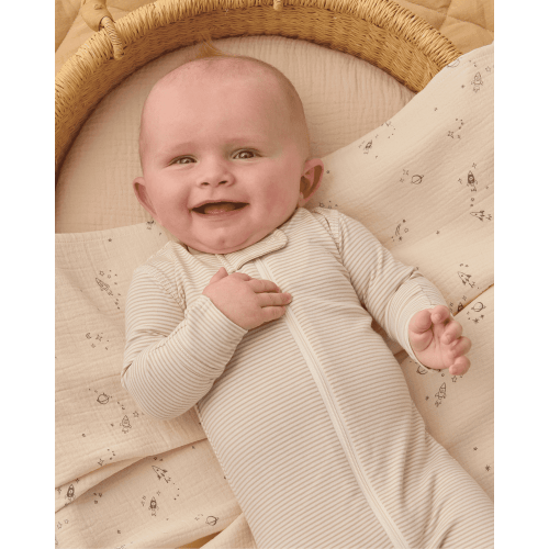 ZIP LONG SLEEVE SLEEPER FOOTIE - oat micro stripe