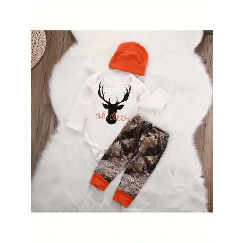 newborn boy 3pcs outfit set cartoon deer antler long sleeve - Temu