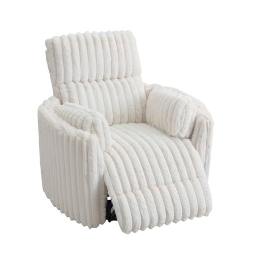 Jocisland Power Recliner Nursery Chair/Rocking/Corduroy White | Electric Swivel Rocking Glider,USB & Type-C Charge,Armchair with 2 Pillows,Reclining Sofa, Living Room,Bedroom