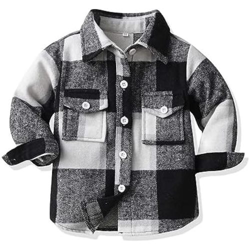 Kids Toddler Flannel Shirt Jacket Plaid Long Sleeve Lapel Button Down Shacket Baby Boys Girls Fall Shirt Coat Outwear