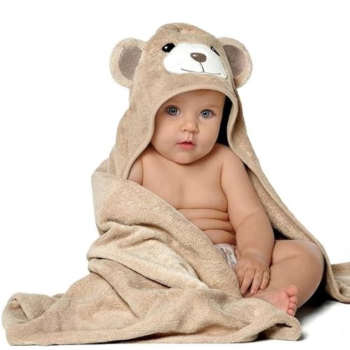 MINIBOO Hooded Baby Towels for Newborn - Super Soft Baby Bath Towels with Hood, Highly Absorbent Viscose Made from Bamboo Hooded Towel for Infant, Toddler and Kids, Baby Essentials