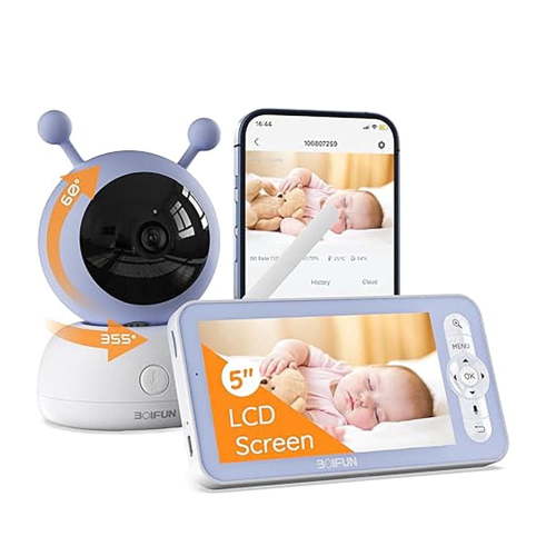 Boifun 1080P baby monitor with veido and camera, Dual Band 2.4Ghz Indoor Home Wireless Camera for Dog/Pet/Baby Nanny Monitor Camera Cam,Night Vision, 2 Way Audio, Motion Human Detection, SD Recording