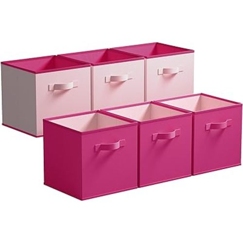 GRANNY SAYS Cube Cute Storage Bins, 11 Inch Storage Cube Organizer, Collapsible Fabric Storage Cubes with Handle, Decorative Cube Storage Organizer for Shelves, Closet, Pink, 6-Pack