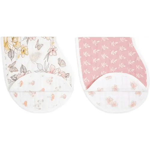 aden + anais 100% Organic Cotton Muslin Burpy Bib – Multi-Use, Absorbent 4-Layer Burp Cloth & Full-Coverage Snap-Closure Baby Bib, Lap-Shoulder Drool Cloth, 22.5” X 11”, 2-Pack, Earthly