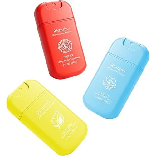 Hydrating Hand Sanitizer Spray, Scented Power Mist Hand Sanitizers Travel Size Refillable, Travel Essential Pocket Portable 3-Pack (Sweet, Rousing, Cold)