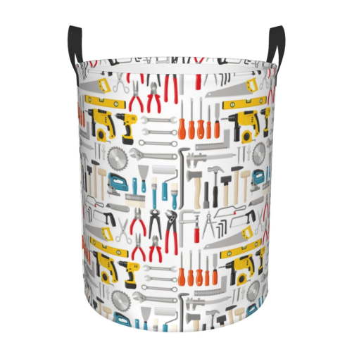 Xecao Construction tools Print Laundry Hamper Basket,designed for Blanket Storage and Nursery Clothes in the Bedroom-Medium