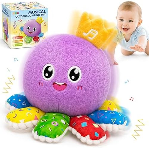 IJIGU Baby Toys 6-12 Months, Infant Musical Crawling Octopus Plush Toy, Interactive Tummy Time Sensory Toy for Babies 6-18 Months, Toddler Gift for Boys Girls