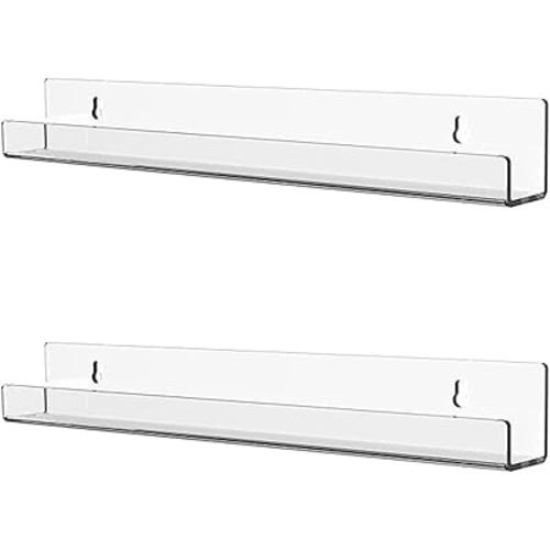 Cq acrylic 15" Clear Floating Bookshelf for Kids Room - Invisible Hanging Wall Mounted U Shaped Shelf, Modern Display for Books,Picture Ledge Display,Vinyl Records Wall Shelf,Toy Storage,Pack of 2