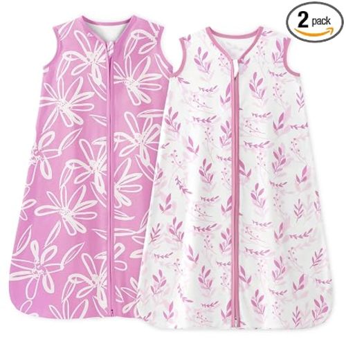 Unnivoll Baby Sleep Sack 6-12 Months 1.0 Tog Baby Wearable Blanket 100% Cotton Sleeping Sack with 2-Way Zipper for Infant Newborn Purple Leaf
