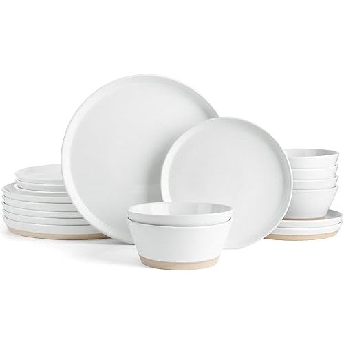 Famiware Saturn Dinnerware Sets, 18 Pieces Dish Set, Plates and Bowls Sets for 6, White