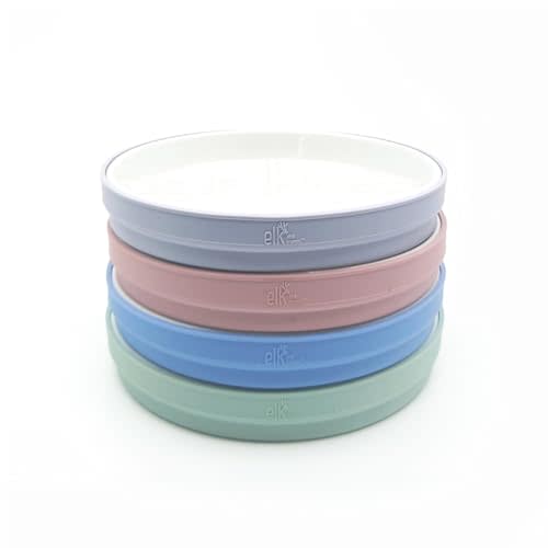 Elk and Friends Kids 7.8 Porcelain White Plates with Silicone Sleeves | Suitable for Babies/Toddlers | Microwave & Dishwasher Safe | Non Slip Dinnerware | Snack Dishes | 4 Pack