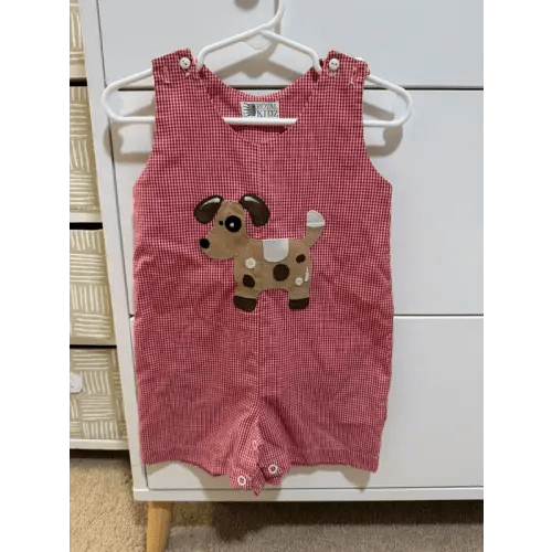 Red Gingham Puppy Overalls