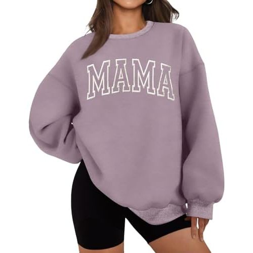 Zyuoel Mama Sweatshirts for Women Embroidered Shirt Oversized Graphic Crewneck Gift Casual Long Sleeve Pullover Top Hoodies