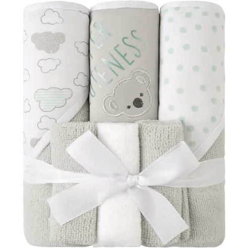 Viviland Baby Towels and Baby Wash Cloths Set Hooded Baby Towels Baby Wipes Absorbent Bath Face Towels Burp Cloths or Face Towels for Girl Boy 6-Pack Size 28 x 28 Inch(Grey Koala)