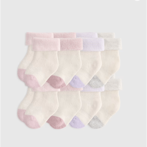 Organic Cotton Fold Over Socks 8-Pack - Baby in Pink/Blue Multi