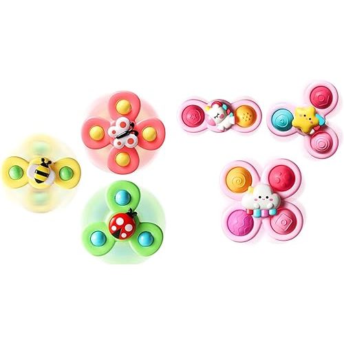 ALASOU 6 PCS Suction Cup Rotating Toys(3 Farm+3 Unicorn) for Infant and Toddlers