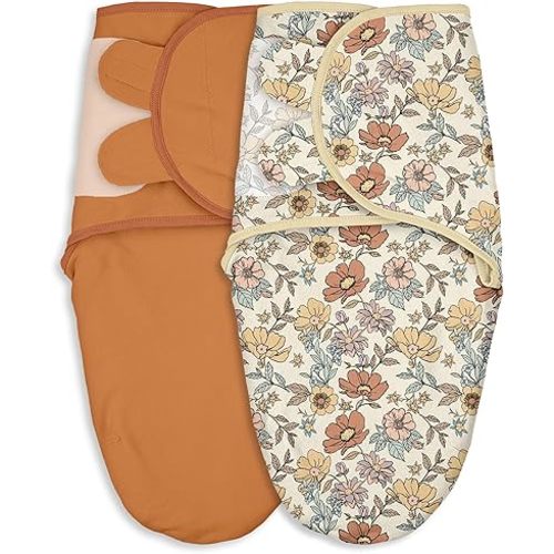 Baby Swaddles for Newborn Organic Cotton,Soft & Snug Newborn Velcro Swaddle 0-3 Months Sleep Sack Helps Calm Startle Reflex, 2-Pack Wrap Nursery Swaddling Blankets Retro Floral