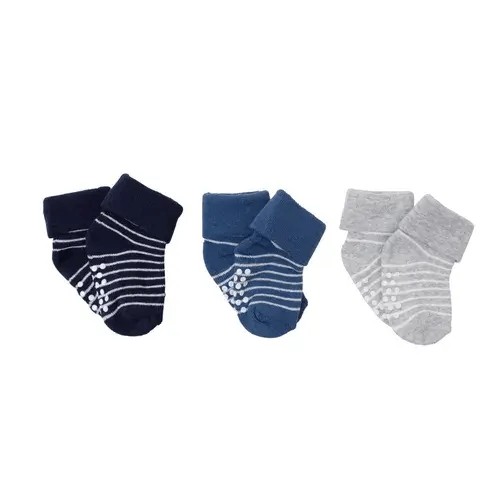 4Baby 3 Pack Terry Turn Top Sock Non-Slip Blue | Baby Bunting AU
