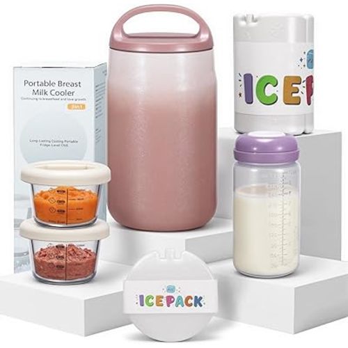 3-in-1 Breast Milk Cooler for 24H 360° Cooling, 11oz Breastmilk Chiller with Bottle & 8oz Baby Food Containers & 27oz Insulated Food Jar, Fits from Baby to Adult for Outdoor, Work & Travel - Berry