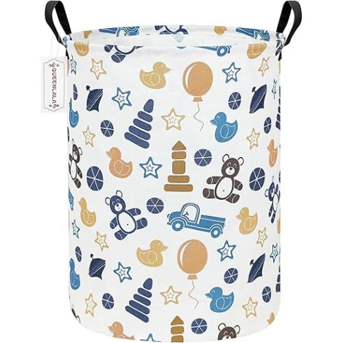 QUEENLALA Large Storage Basket,Laundry Hamper/Bathroom/Home Decor/Collapsible Round Storage Bin,Boys and Girls Hamper/Boxes/Clothing(Round-Colorful Bear)