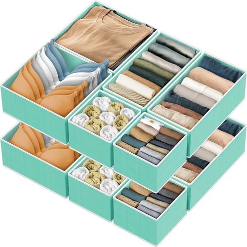 Simple Houseware Foldable Drawer Organizer Set of 12, Beige – Fabric Storage Bins for Clothes, Underwear, Bra, Panty, Socks, Onesies – Closet & Dresser Drawer Dividers for Home Organization