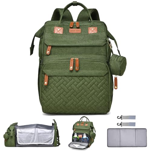 ANWTOTU Baby Diaper Bag Backpack Multifunctional Waterproof Diaper Bag with Changing Station Travel Backpack with Changing Pad(Army Green)