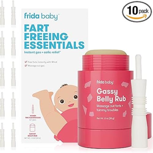Frida Baby Fart Freeing Essentials | Instant Baby Gas and Colic Relief| Includes Windi Gas Passer and Gassy Belly Rub for Safe, Natural Relief for Infants and Babies - Windi 10ct + Gassy Belly Rub