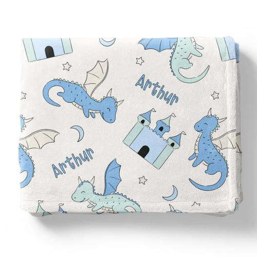 Dragon Adventure Personalized Kids Blanket | Blue