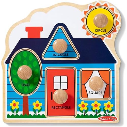 Melissa & Doug First Shapes Jumbo Knob Puzzle, Wooden Peg Puzzle for Toddlers, Educational Toy for Shape Recognition and Fine Motor Skills, Ages 1+
