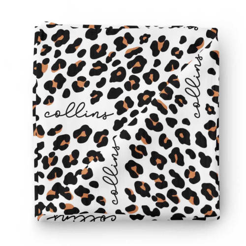 Leopard Personalized Baby Name Swaddle Blanket