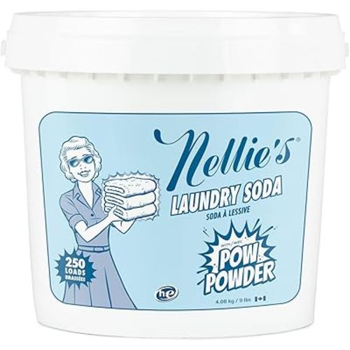 Nellie's Laundry Soda with POW Powder - 250 Loads - Environmentally Conscious Laundry Detergent with Stain-Fighting Active Enzymes - High-Efficiency, Gentle on Skin and Environment - (Made in Canada)