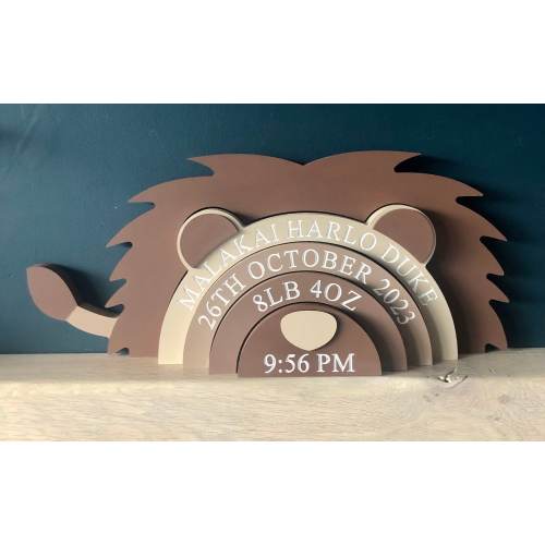 Personalised wooden lion stacker, engraved new baby gift, new baby keepsake, engraved wooden rainbow, lion baby gift