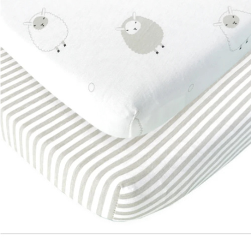 Cotton Jersey Bedside Sleeper Fitted Sheets, 2 Pack – Stripes & Lamb – Joey + Joan | Baby Essentials