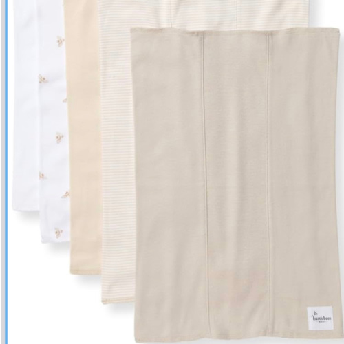 Burts Bees Baby Infant Burp Cloths, 100% Organic Cotton Extra Absorbent Soft Fabric Drool Cloths, 5-Pack Newborn Must-Have Essential Large Burping Cloths, One Size 17 x 11.75 Inches