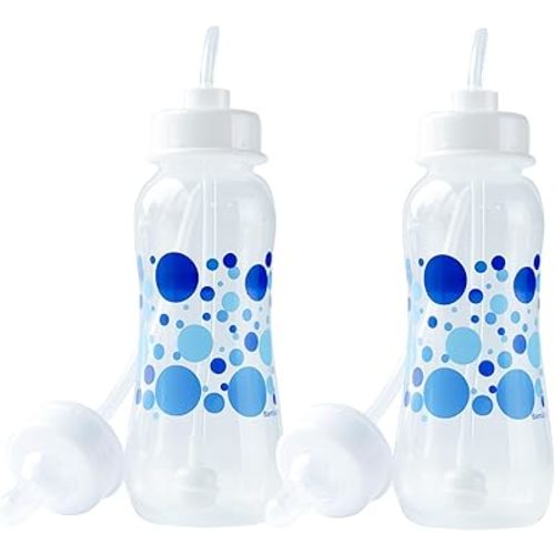 Hands-Free Baby Bottle - Anti-Colic Nursing System 9 oz Baby Bottle with Fast Flow Nipple/Teat 3m+ with Tube Straw Feeding System for Toddler (2 Bottles - Blue)