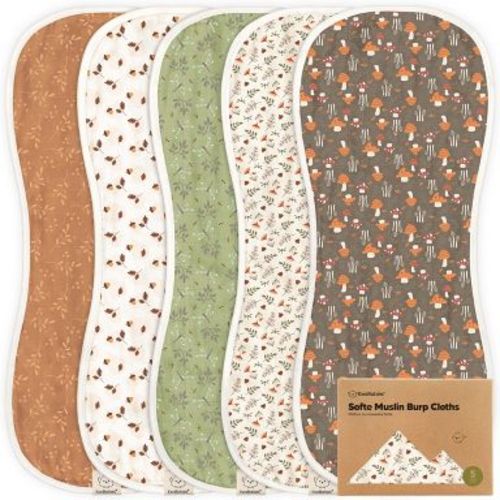 KeaBabies 5pk Organic Softe Muslin Burp Cloths for Baby Girls and Boys, Large Absorbent Burping Cloths for Babies, Baby Burp Clothes (Fall Spores)