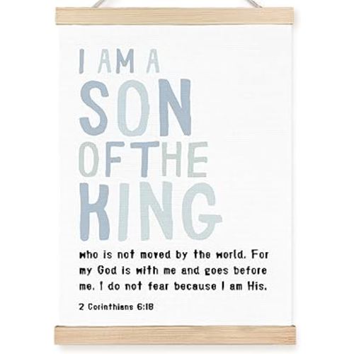 FDHSPAAM Christian Nursery Wall Art Decor, Church Nursery Decor, I Am a Son of the King Bible Verse Wall Art Posters for Boys Bedroom Playroom, 12x16 Inch