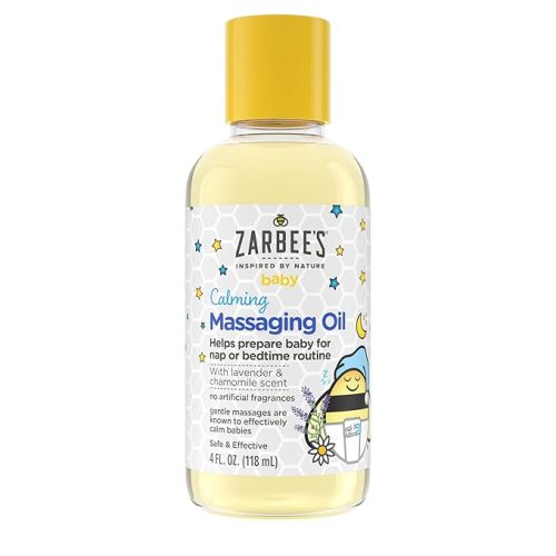 Zarbee's Baby Massage Oil, Calming and Soothing with Lavender and Chamomile to Help Sleep, 4oz Bottle