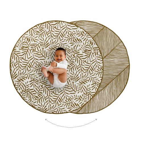 Toddlekind 100% Organic Cotton 48" Reversible Quilted Luxe Play Mat for Babies/Toddlers, Multifunctional, Sand Castle (Ochre/Gold)