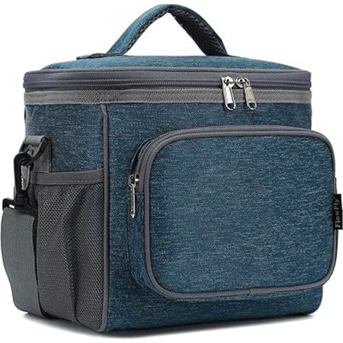 FlowFly Insulated Reusable Lunch Bag Adult Large Lunch Box for Women and Men with Adjustable Shoulder Strap,Front Zipper Pocket and Dual Large Mesh Side Pockets,Royal