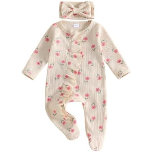 Sejardin Newborn Infant Baby Girl Romper Fall Clothes Floral Print Footies
