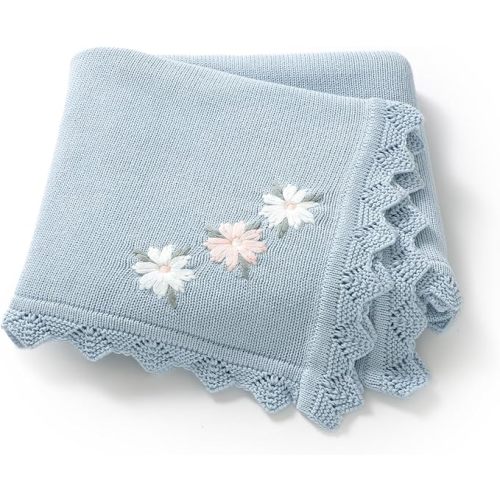 Baby Blanket 100% Traceable Cotton Knit Receiving Blankets Infant Swaddle for Newbron Boy Girls 40"x30" Blue Floral